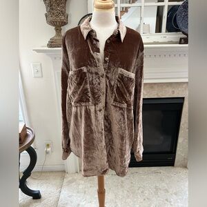Pilcro Brown Velvet Button Down Shirt